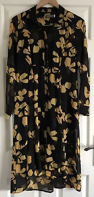Mint Velvet  Floral Print Shirt Midi Dress & Underskirt Black/Orange Size 10 • £45