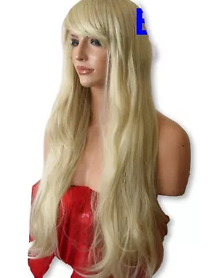 Ash Blonde Natural Straight Extra Long Full Fringe Womens Fashion Wig E22 • £13.99