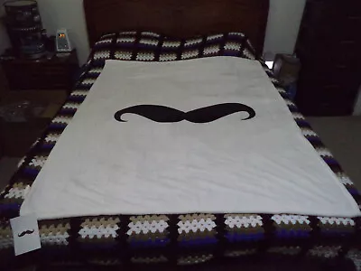 NEW SOFANTEX 100% POLYESTER MUSTACHE LOGO BLANKET OFF WHITE 50  X 60  TH0401 • $28.95