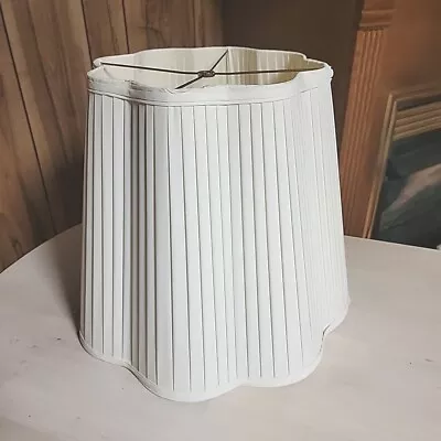 Vintage Lg Lampshade 15 H X 12  X 18  PLEATED Silk Fabric Strip Scalloped  • $45