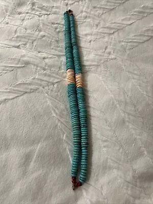 Vintage Native American Jewelry Turquoise And Shell Beads Necklace Strand • $72