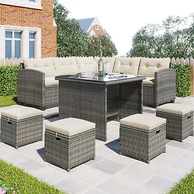 Rattan Garden Furniture Set 9 Seater Sofa Stool Chair Dining Table Outdoor Patio • £539.99