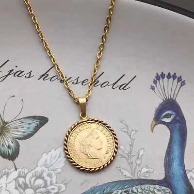 Swiss Guardian Coin Pendant Vintage Coin Gold Necklace 20  • $17.50