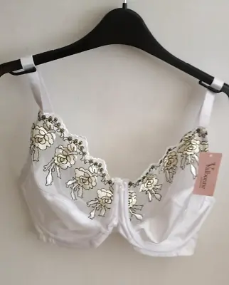Valbonne White U/wired Frim Control Lace Trim Gold Embroidered Bra 36d Cup Bnwt • £9.99