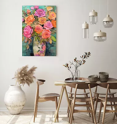 Vase Watercolour Flowers Print Framed Canvas Wall Art Picture Living Room Decor • £24.99