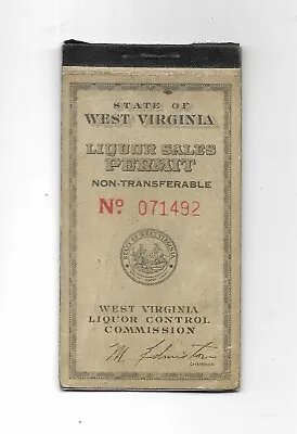 State Of West Virginia Liquor Sales Permit No. 071492 Vintage Booklet Free Ship • $17.99