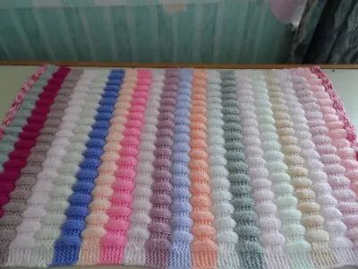 Hand Knit Beauttiful Mixed Colour Preemie  Baby Pram Blanket  Bnwot • £10