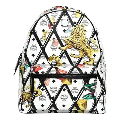 MCM Stark Motif Rombi Backpack MMK7SVE76WT White - BRAND NEW WITH TAG • $649