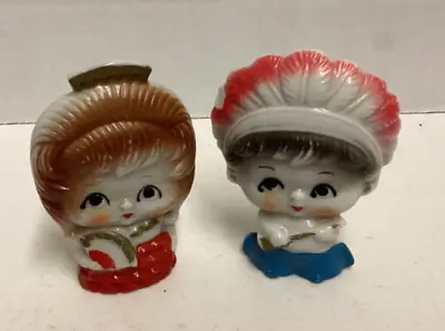 PREOWNED Vtg 2 Big Head Flat Head Figurines Japan Indian Boy And Girl With Fan • $35.99