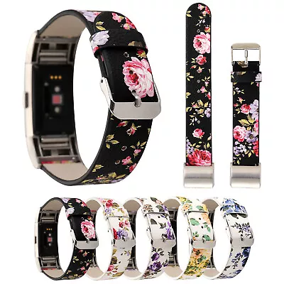 £7.50 • Buy Flower Print Leather Replacement Watch Wristband Strap For Fitbit Charge 5 4 3 2