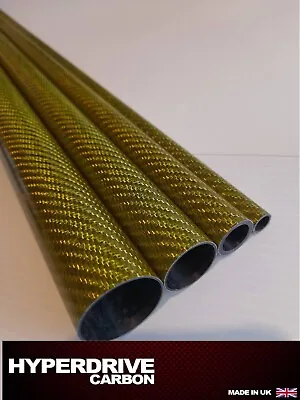 Carbon Fibre Tube 500mm Length Different Diameter Gloss Twill Yellow UK! • £18.99