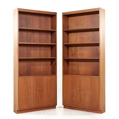 Jens Risom Style Mid Century Walnut Bookcases - Pair • $5795