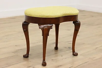 Georgian Vintage Kidney Shape Upholstered Footstool Or Bench #45485 • $465