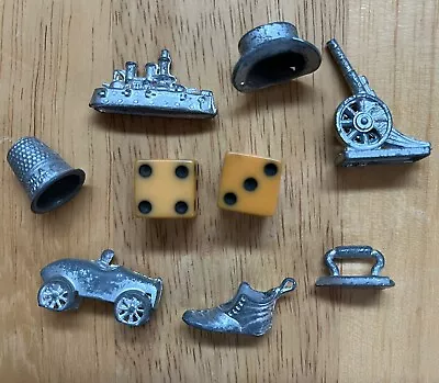 Vintage Monopoly Game Pieces Set Of Seven Metal Figurines & Dice Original 1936 • $14.99