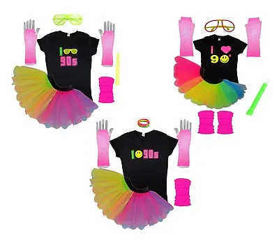 £20.04 • Buy I Love 90s Neon Fancy Dress Rainbow Tutu Set T-Shirt Glow Sticks Flo Hen Party