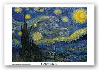 ART POSTER Starry Night Vincent Van Gogh White Border • $9.68