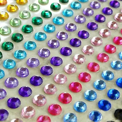 LARGE ROUND STICK ON GEMS 8MM Acrylic Jewel Clear Craft Diamante Beads Trim DIY • £2.98