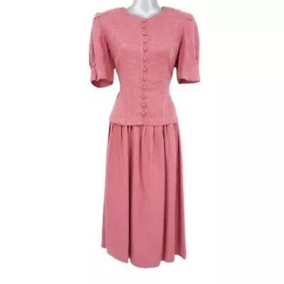 VTG 90s Karin Stevens Size 8 Petite Pink Paisley Brocade Puff Sleeve Midi Dress • $40