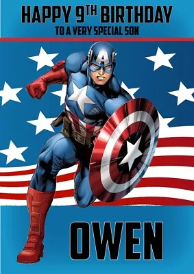 Personalised Birthday Card Captain America Super Hero Any Name/relation/age • £2.99