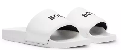 Hugo Boss Italian-made Slides With Embroidered Logo- White • £40