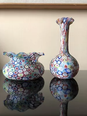 Fratelli Toso Murano Glass Vases Pair Millefiori Murrine • $249.99