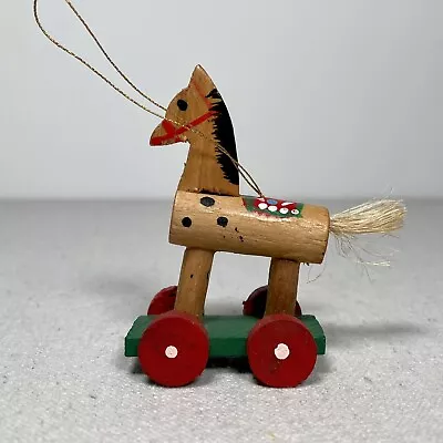 Vintage Wooden Riding Horse On Wheels Christmas Tree Ornament • $7.95