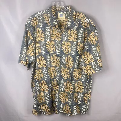 Vintage Kahala Mens Hawaiian Shirt Large Tan Gray Cotton Aloha Wailea Maui • $24.97