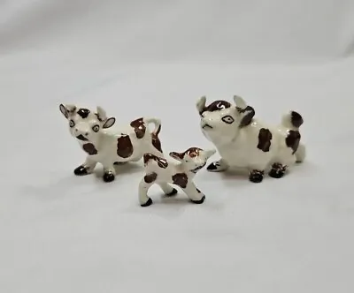 Vintage Bone China Japan Miniature White Brown Cow Family Figurines Farm Animals • $12.99