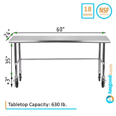 24  X 60  Stainless Steel Open Base Table | NSF Prep Metal Work Table • $319.95