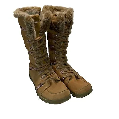 Skechers Grand Jams Unlimited Womens 8 Tan Suede Faux Fur Boho HTF Design Boots • $45.07