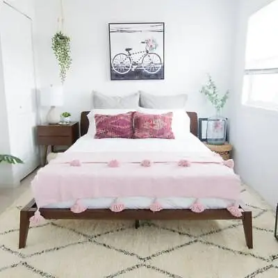 Pink Moroccan Pom Pom Throw Blanketbohemian Decor Bedcover Blanket Sofa  • $89.99