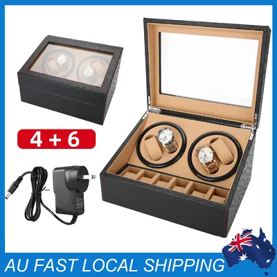 4+6 Luxury Automatic Dual Motor Watch Winder Display Box Leather Storage Case AU • $75.98