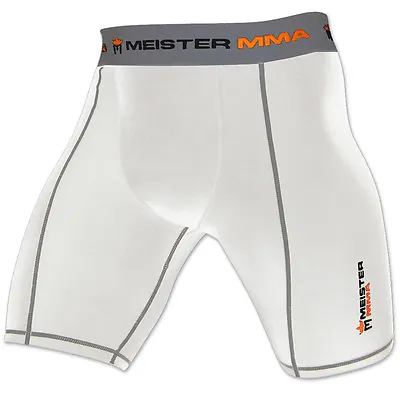 WHITE COMPRESSION RUSH SHORTS W/ GROIN POCKET - MEISTER MMA Vale Tudo Rash Guard • $26.99