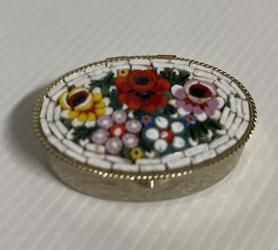 Vintage Italian Micro Mosaic Pill Box Trinket Roses Garden • $53.80