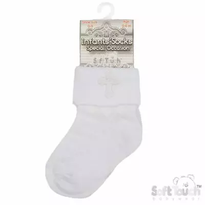 Baby Boys Girls Christening Socks Ivory White Embroidered Cross 0-6 6-12 Months • £3.99