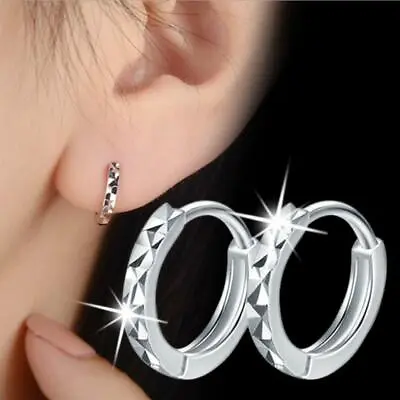 $5.75 • Buy 925 Sterling Silver Filled Clear Pattern Huggie Hoop Earrings Earrings 12mm Size