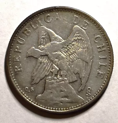 1927 Chile 2 Peso .500 Fine Silver Coin FM172. • $20