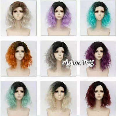 Women 35CM Lolita Short Curly Ombre Hair Cute Halloween Party Cosplay Wig + Cap • £14.39