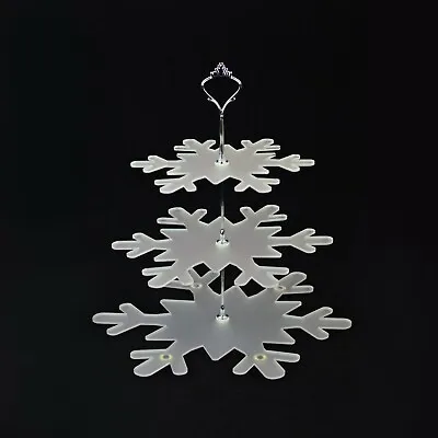 3 Tier Frosted Snowflake Cup Cake Mince Pie Chocolate Treat Display Stand Holder • £35.98