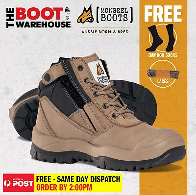 Mongrel 461060 Work Boots Steel Toe Safety STONE Zip SCUFF CAP! AU  STOCK ! • $171.95