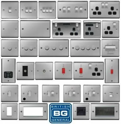 £6.75 • Buy BG Brushed Steel Light Switches & Sockets Full Range Satin Chrome Black Inserts