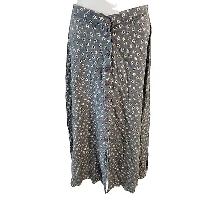 Vintage 90s Womens Blue White Floral Maxi Button Down Skirt S Cottage Grunge • $32.47