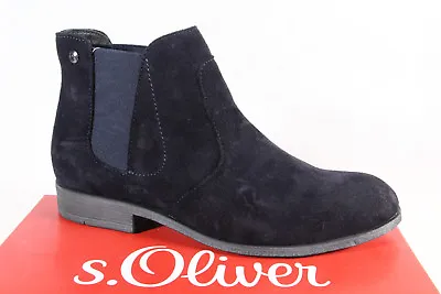 S.Oliver Women's Boots Ankle Boots Pull On Boots Blue Real Leather New • $60.74