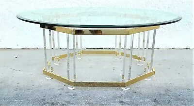 CHARLES HOLLIS JONES Mid Century Brass Lucite & Glass Octagonal Coffee Table • $1895