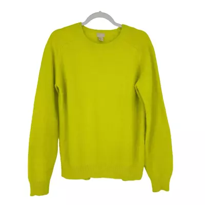 H&M Premium 70% Angora Crew Neck Sweater Size 10 Neon Yellow Rabbit Hair Soft • £28.37