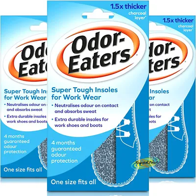 3x Odor Eaters Super Tuff Heavy Duty Work Wear Tough Insoles • £17.69