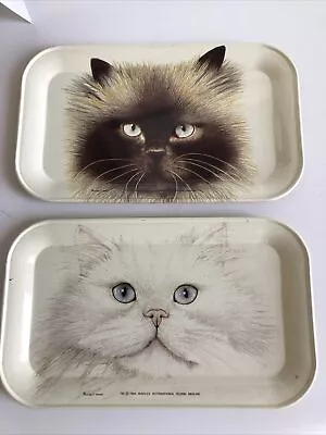 Massilly France CAT DESIGN Lot Of 2 Tin Trays 1984 Marlex Intl. Dessin Merline • $10