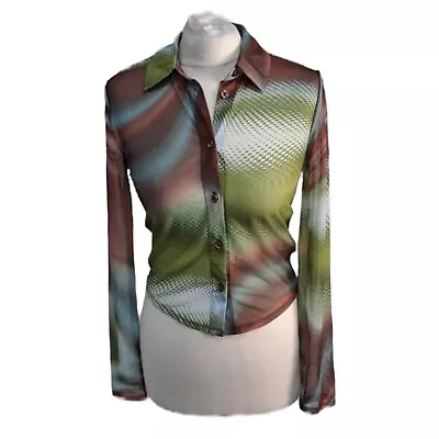 $26.62 • Buy Bershka Brown Green Mix Sheer Long Sleeve Blouse Womens Size Medium (IR30)