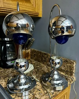 Vintage Mid Century Modern Atomic Space Age Eyeball Orb Chrome Lamps Functional • $185