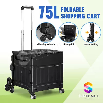 Foldable Shopping Cart Trolley Market Grocery Storage Basket Luggage Crate 75L • $65.59